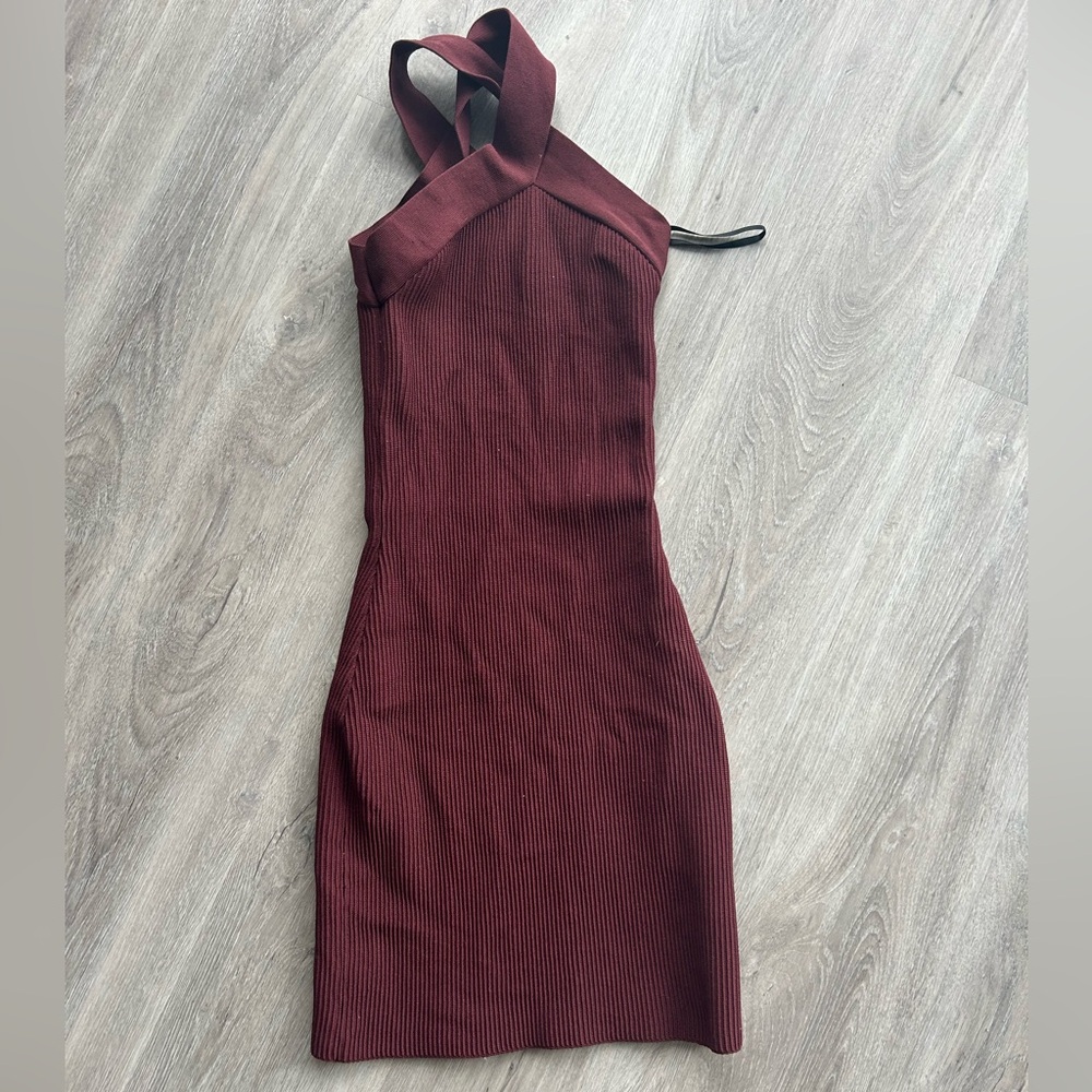 Babaton Sculpt Knit Criss Cross Dress Brown